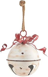 RAZ Imports RAZ Imports Yuletide Gathering 13.75" White Glittered Jingle Bell with Red Bow Ornament  - Image 1