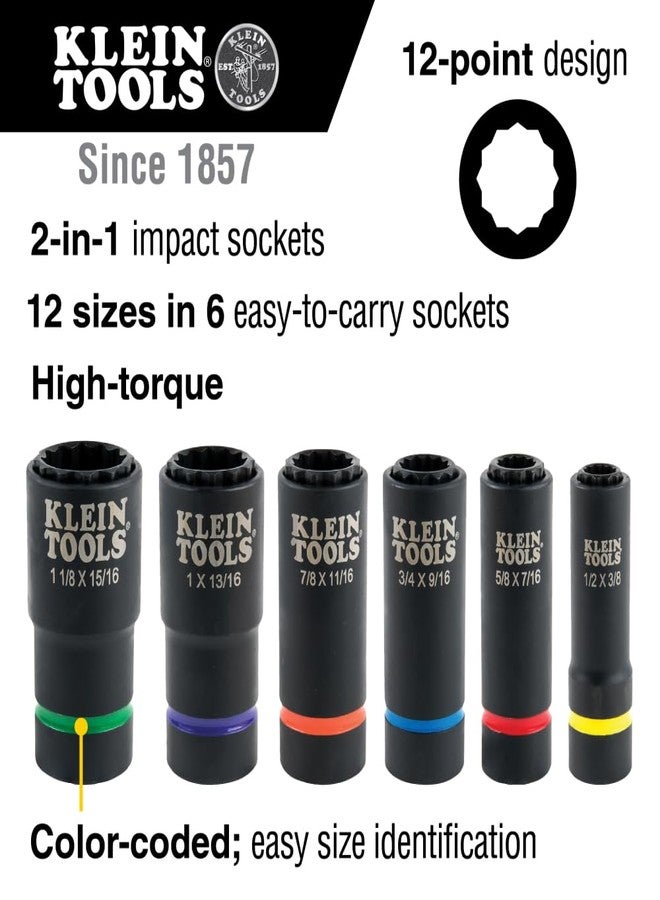 Klein Tools 2-in-1 Impact Socket with 12-Point Deep Sockets, Coaxial Spring Loaded in 1-1/8 and 15/16-Inch Sizes - Image 2