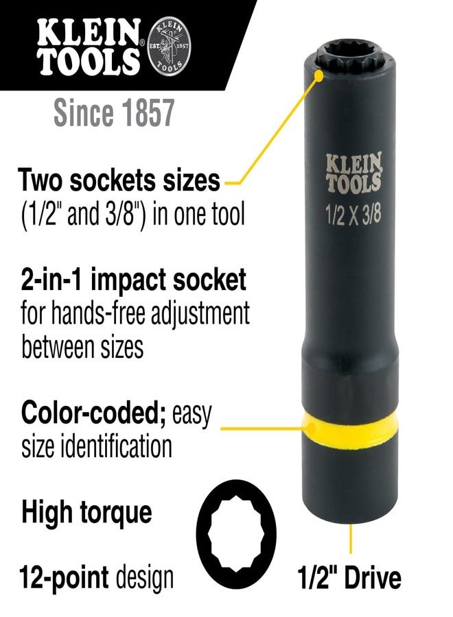Klein Tools 2-in-1 Impact Socket with 12-Point Deep Sockets, Coaxial Spring Loaded in 1-1/8 and 15/16-Inch Sizes - Image 3