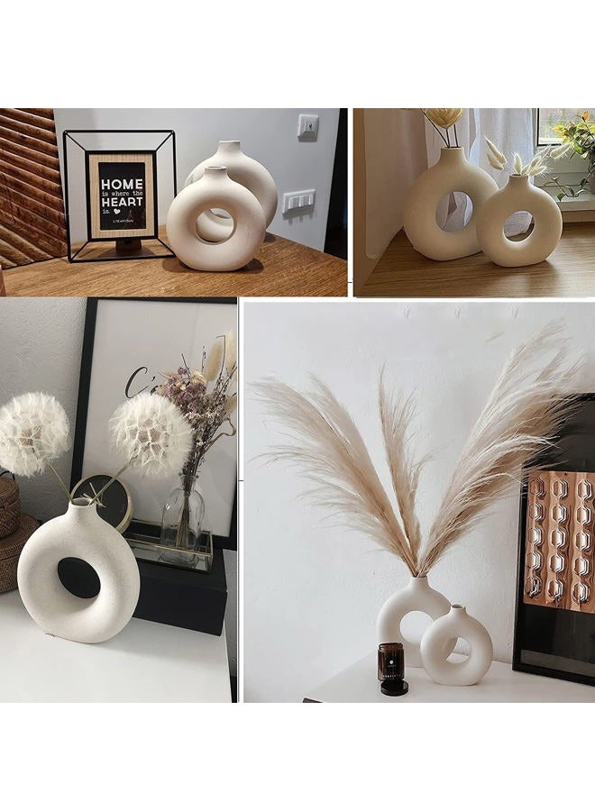 QLOFEI White Ceramic Vase Set 2 for Modern Home Decor,Round Matte Pampas Flower Vases Minimalist Nordic Boho Ins Style for Wedding Dinner Table Party Living Room Office Bedroom, Decorative Gift - Image 4