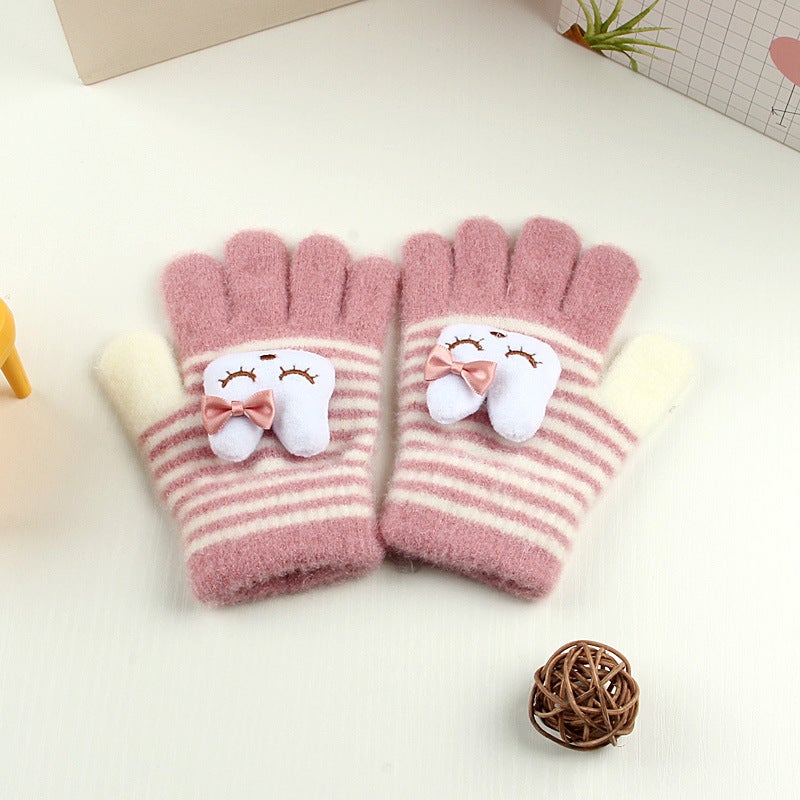 Kids Cartoon Bear Knit Gloves Warm Thickened Winter Navy  - Image 5