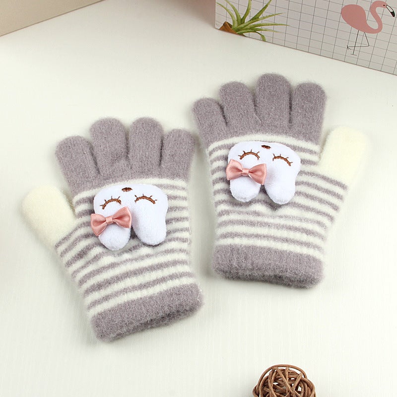 Kids Cartoon Bear Knit Gloves Warm Thickened Winter Navy  - Image 3
