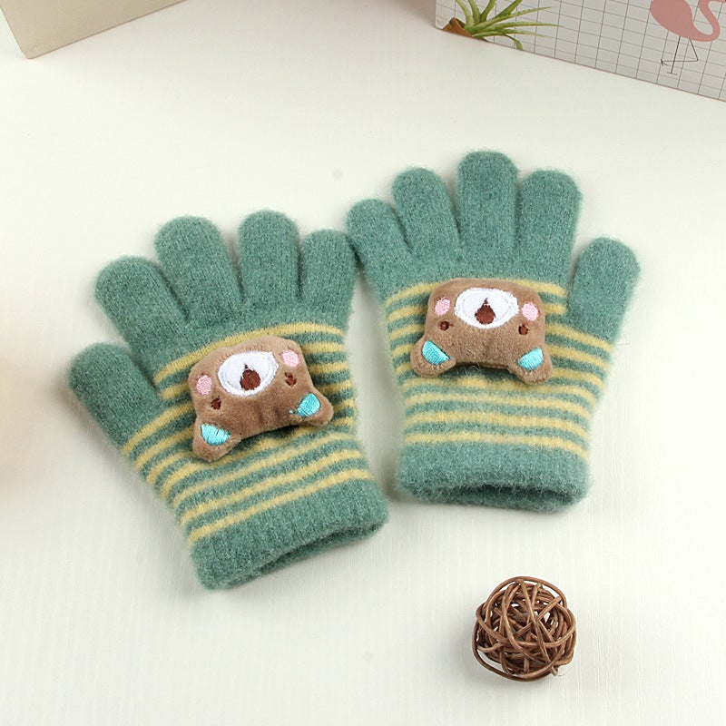 Kids Cartoon Bear Knit Gloves Warm Thickened Winter Navy  - Image 4