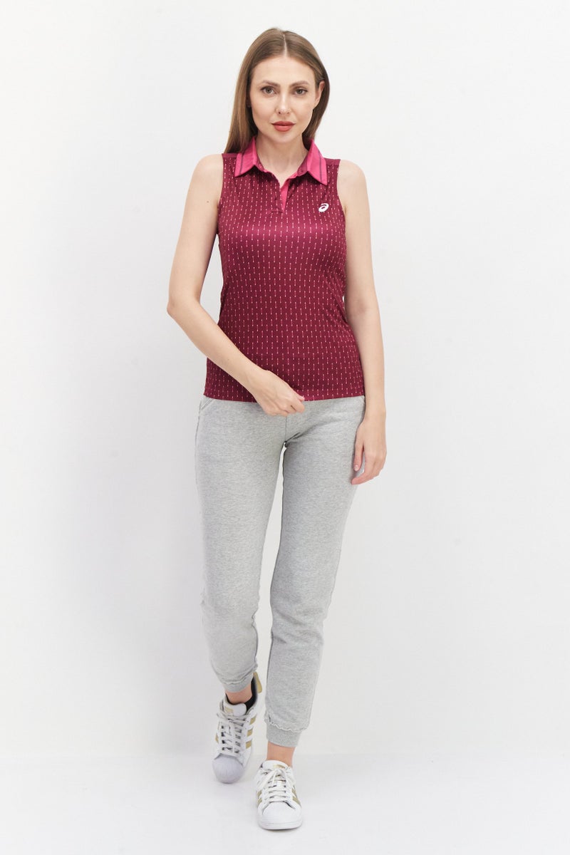 asics Women Sportswear Fit Sleeveless Tennis Polo Shirt, Plum  - Image 3
