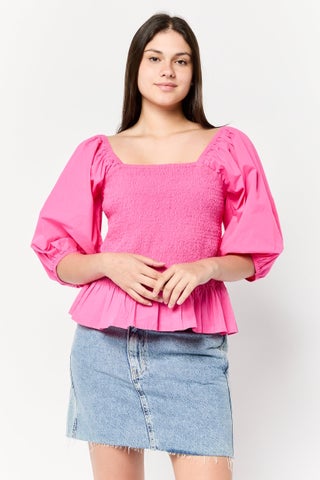 Women Square Neck 3/4 Sleeves Textured Blouse, Fuchsia - pzsku/Z844FFC92BB85542BD7E2Z/45/1747577619/73c32be7-68a0-4841-bda0-610c6e47c02d