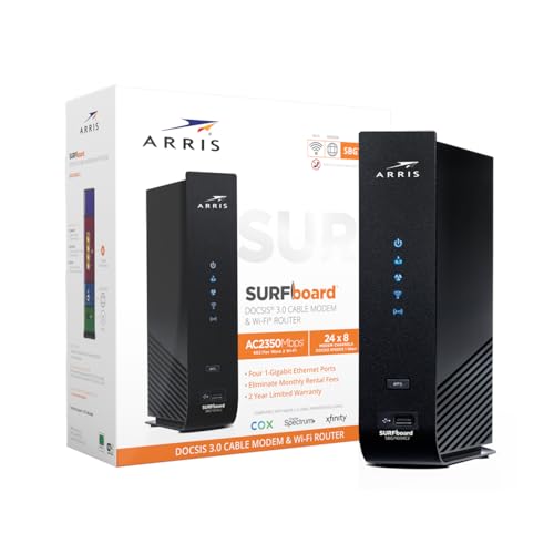 ARRIS أريز (SBG7400AC2) - جهاز مودم راوتر كومبو - سريع DOCSIS 3.0 و AC2350 واي فاي، لمزود خدمة Comcast Xfinity، Cox، تحقق مع مزود الخدمة للتوافق [غير متوافق مع Spectrum]، أربعة منافذ 1 جيجابت في الثانية، سرعة إنترنت قصوى 800 ميجابت في الثانية - Image 2