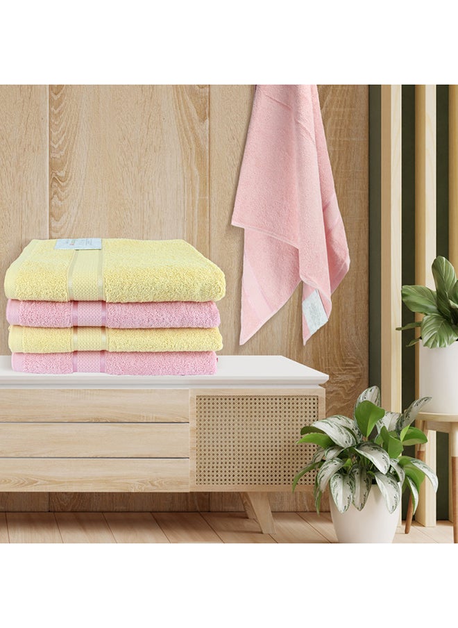 White Rose 4 Piece Bathroom Towel Set Alizaya 500 GSM 100% Cotton Terry 4 Bath Towel 70x140 cm Pink & Yellow Color Quick Dry Super Absorbent  - Image 4