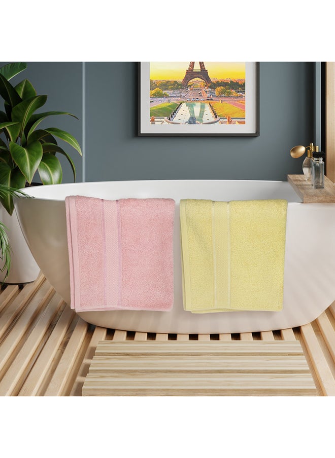White Rose 4 Piece Bathroom Towel Set Alizaya 500 GSM 100% Cotton Terry 4 Bath Towel 70x140 cm Pink & Yellow Color Quick Dry Super Absorbent  - Image 3