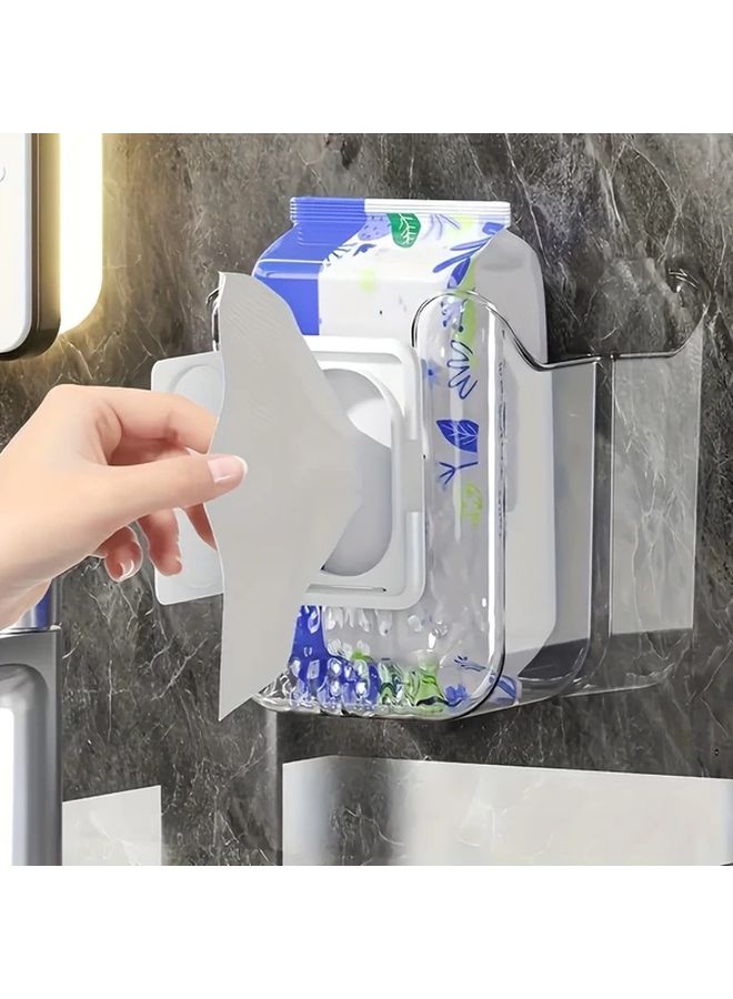 Transparent White Wall Hanging Self Adhesive Tissue Box Storage For Bathroom Kitchen Living Room Bedroom 1pc - Image 2