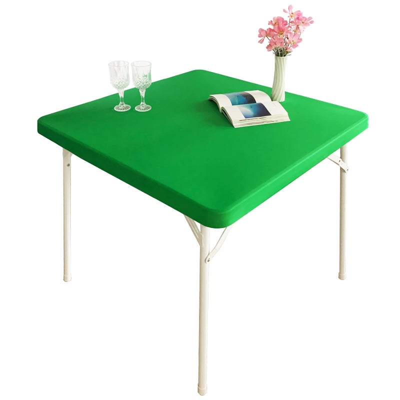 Monibana Cocktail Fitted Spandex Stretch Square Table Covers Caps Elastic Square Tablecloth Green Table Topper 34x34 Inch