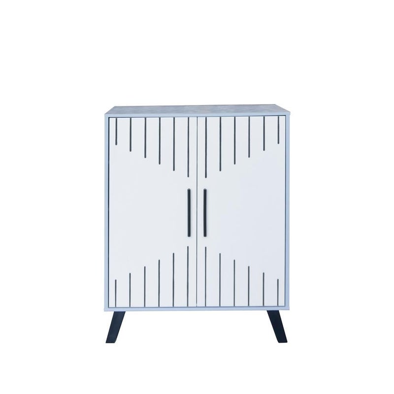 بيتي خزانة تنظيم الأحذية خشب ماليزي بابين 4 مستويات , رمادي وأبيض - Image 3