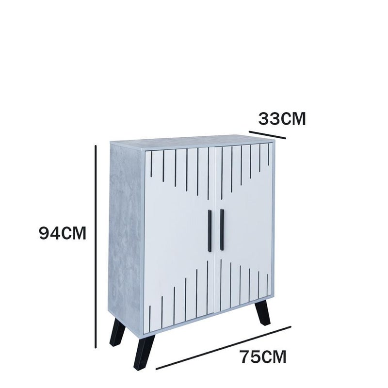 بيتي خزانة تنظيم الأحذية خشب ماليزي بابين 4 مستويات , رمادي وأبيض - Image 2