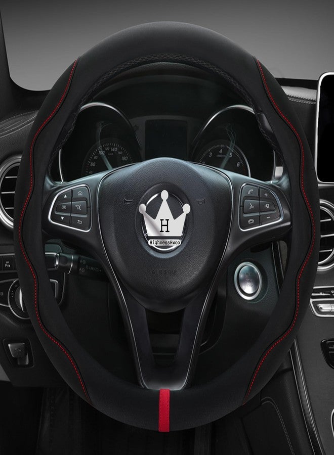 HighnessHwoo Luxury Alcantara Steering Wheel Cover for Cars, Soft Leather Padded Wheels Cover for Sedan, Suv, Auto Interior Accessories, Thin Car Handle Cover, Universal Fit, Anti Slip, 14-15in, Black - Image 1