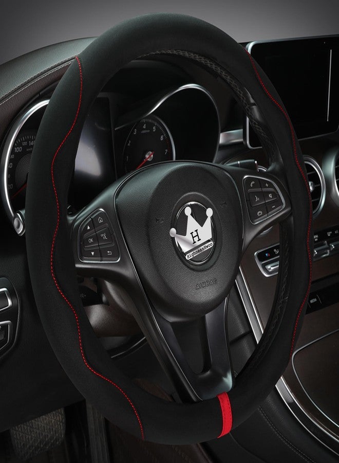 HighnessHwoo Luxury Alcantara Steering Wheel Cover for Cars, Soft Leather Padded Wheels Cover for Sedan, Suv, Auto Interior Accessories, Thin Car Handle Cover, Universal Fit, Anti Slip, 14-15in, Black - Image 2