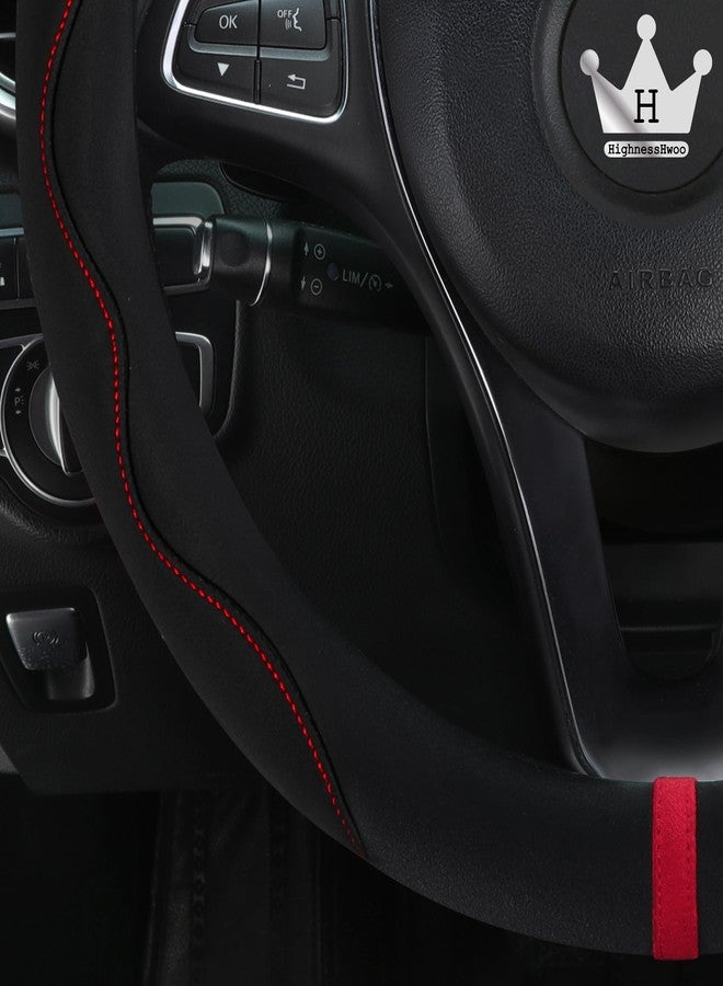HighnessHwoo Luxury Alcantara Steering Wheel Cover for Cars, Soft Leather Padded Wheels Cover for Sedan, Suv, Auto Interior Accessories, Thin Car Handle Cover, Universal Fit, Anti Slip, 14-15in, Black - Image 3