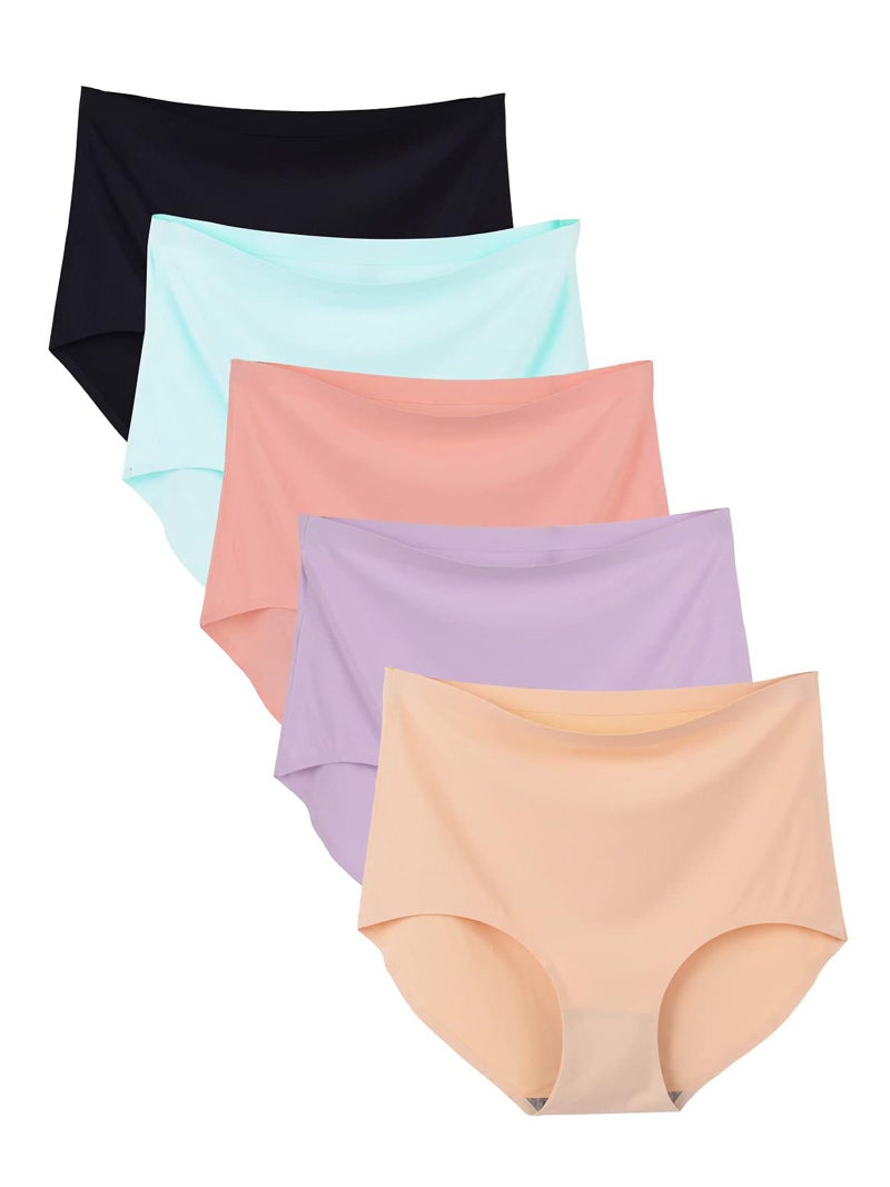 Buankoxy 5 Pack Women's Seamless Invisible Hipster Panties High Waist Underwear(5, Assorted Colors) - Image 1