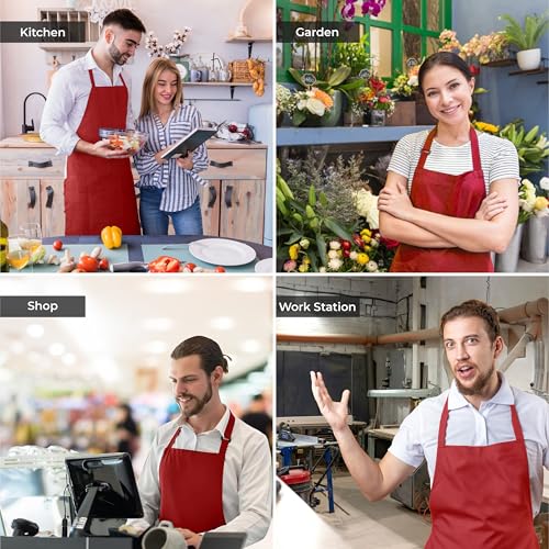 Cranique Polyester Kitchen Apron with Adjustable Strap Two Pockets for Women & Men | Free Size Apron for Kitchen, Hotel, Cafe, Restaurant, Salon, Workshop, Garage, Drawing, Cooking Apron – Red - Image 5