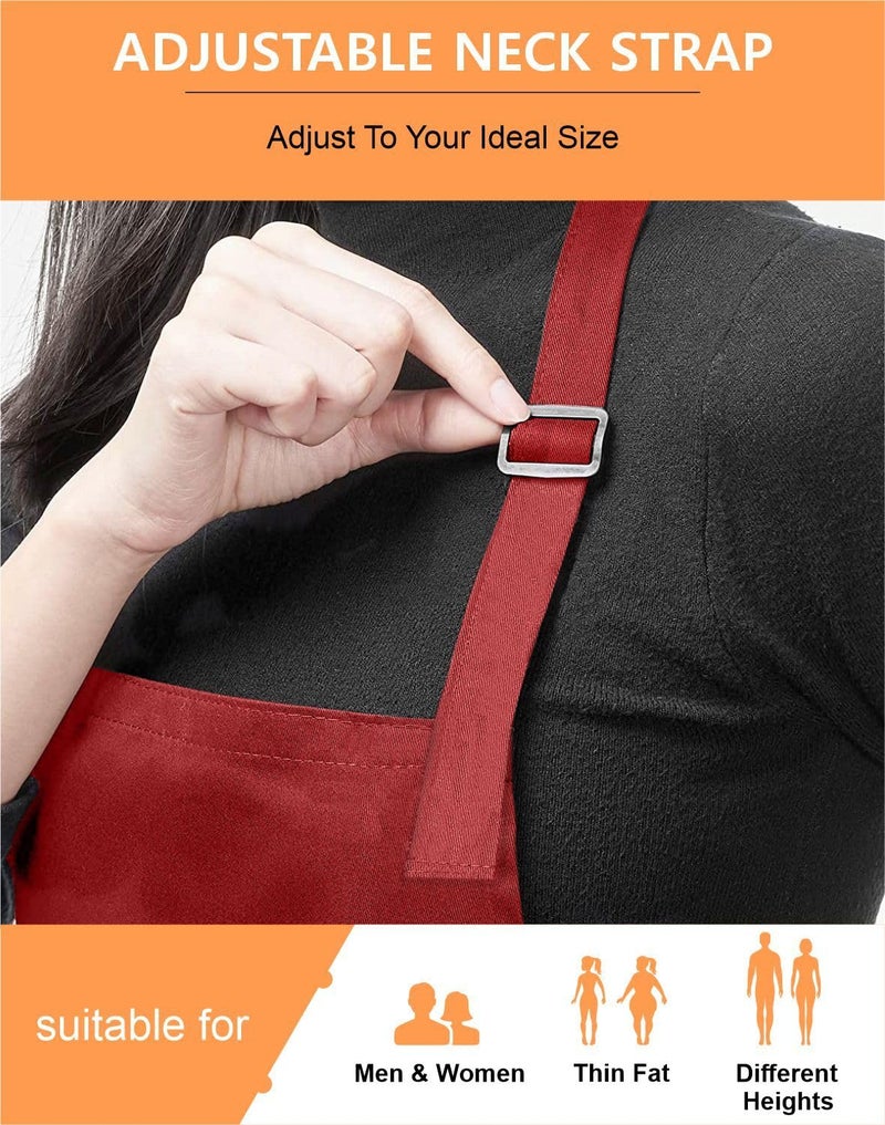 Cranique Polyester Kitchen Apron with Adjustable Strap Two Pockets for Women & Men | Free Size Apron for Kitchen, Hotel, Cafe, Restaurant, Salon, Workshop, Garage, Drawing, Cooking Apron – Red - Image 2