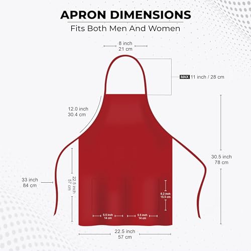 Cranique Polyester Kitchen Apron with Adjustable Strap Two Pockets for Women & Men | Free Size Apron for Kitchen, Hotel, Cafe, Restaurant, Salon, Workshop, Garage, Drawing, Cooking Apron – Red - Image 4