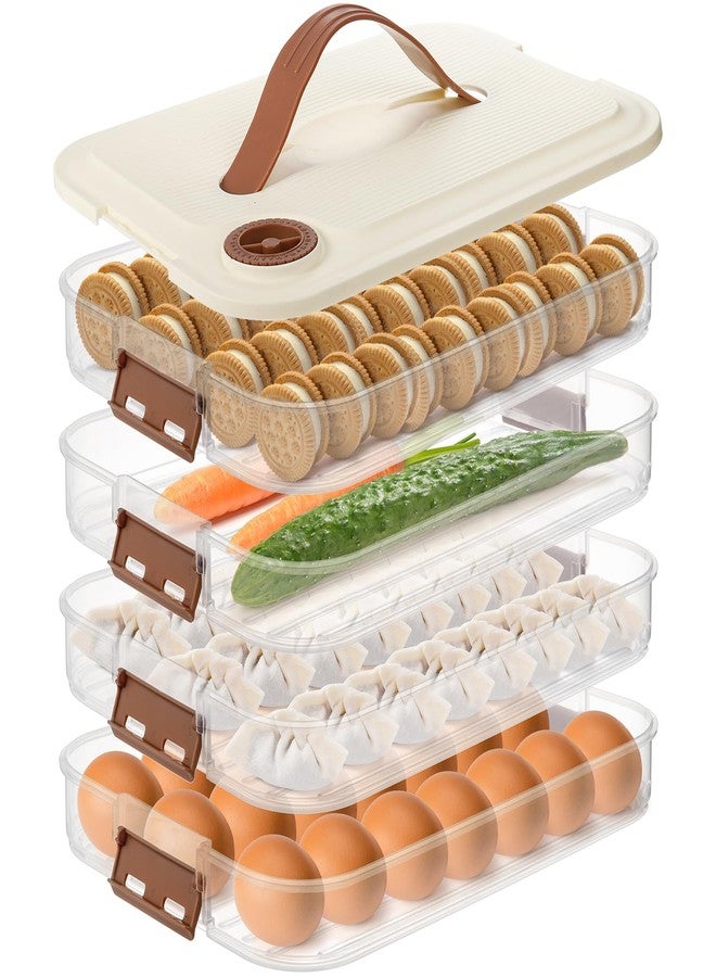 WUWEOT 4-layer Food Storage Container, Refrigerator Organizer Bin, Plastic Sugar Cookies Storage Box Case, Portable Dumpling Keeper with Lid for Snack, Fruit, Vegetables, Meat, Sandwiches, Wontons - Image 1