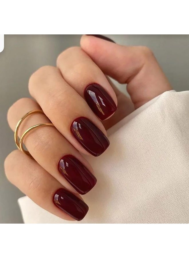 RESONIX Dark Red Press On Nails Short Square, Fake Nails 24Pcs with 12 Sizes, Reusable Nail Kit Includes Jelly Glue, Lasts 20 Days, Easy Apply Manicure Gift for Women - Image 2