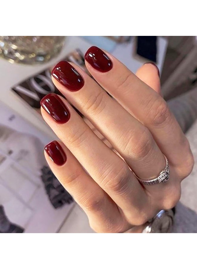 RESONIX Dark Red Press On Nails Short Square, Fake Nails 24Pcs with 12 Sizes, Reusable Nail Kit Includes Jelly Glue, Lasts 20 Days, Easy Apply Manicure Gift for Women - Image 4