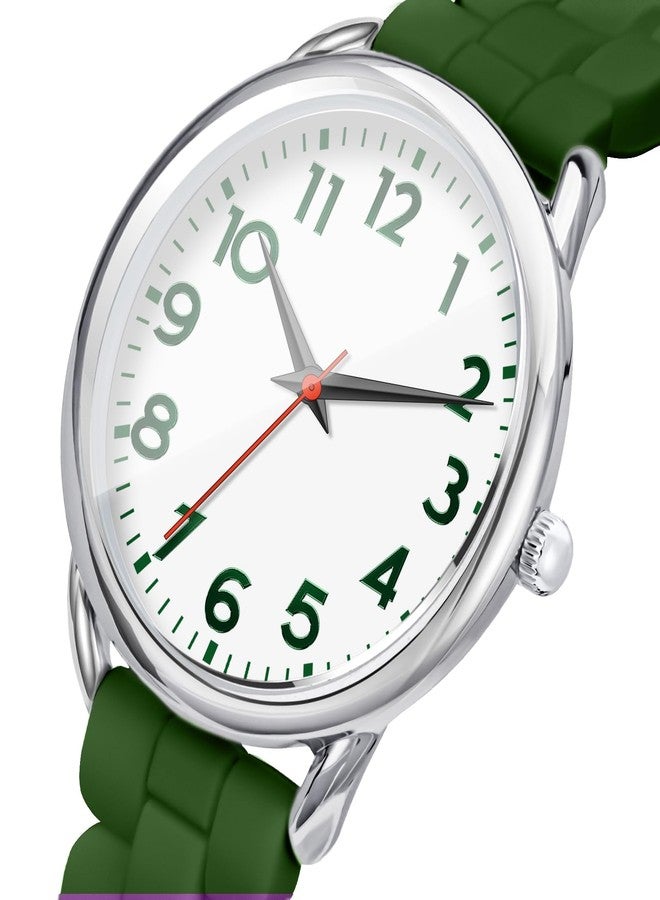 Bisley Women Watch Dark Green Silicone Strap White Dial Easy to Read Watch - Image 2