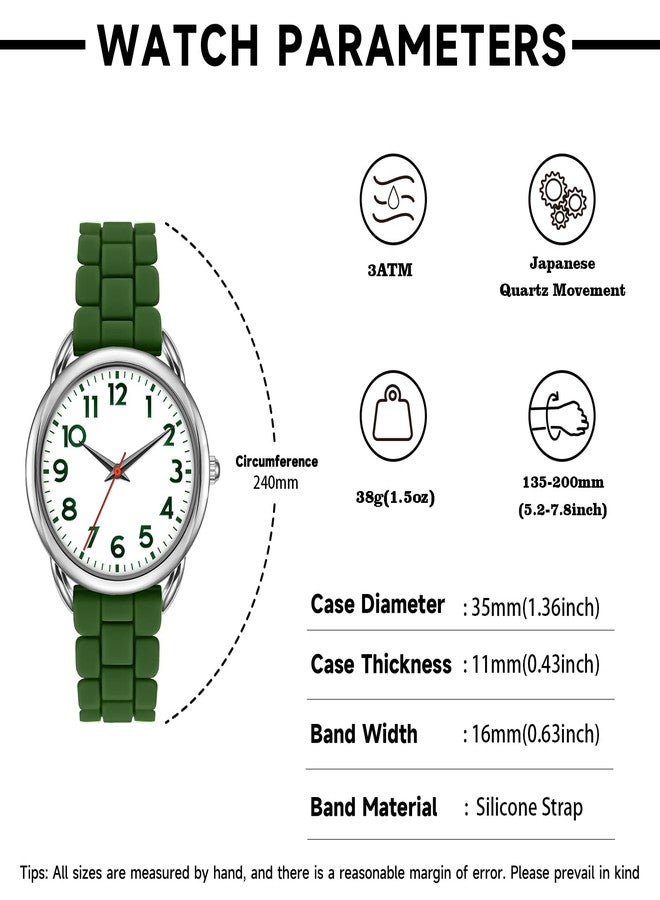 Bisley Women Watch Dark Green Silicone Strap White Dial Easy to Read Watch - Image 4