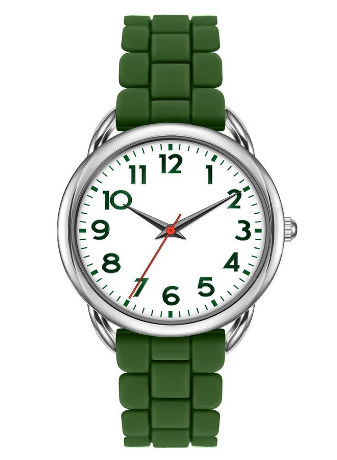Bisley Women Watch Dark Green Silicone Strap White Dial Easy to Read Watch - Image 1
