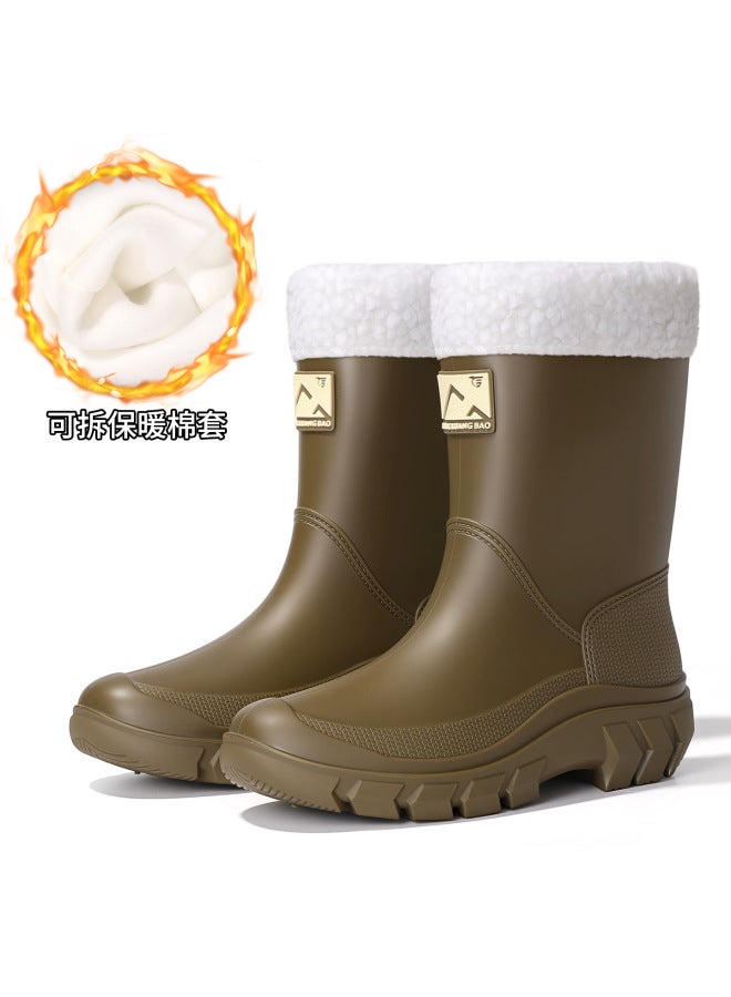 New Rain Boots For Women, Fashionable Adult Mid-calf Rain Boots, Fleece-lined Water Shoes, Non-slip Outdoor Work Wear-resistant Waterproof Shoes