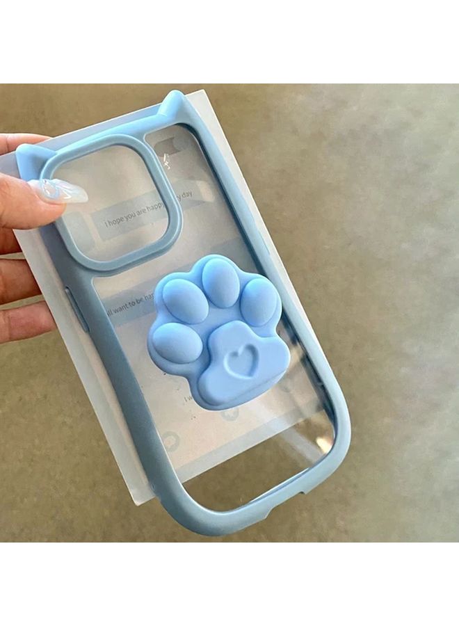غطاء هاتف سيليكون شفاف باللون الأزرق الفاتح مع تصميم مخلب القط لهاتف iPhone 14 - Image 5