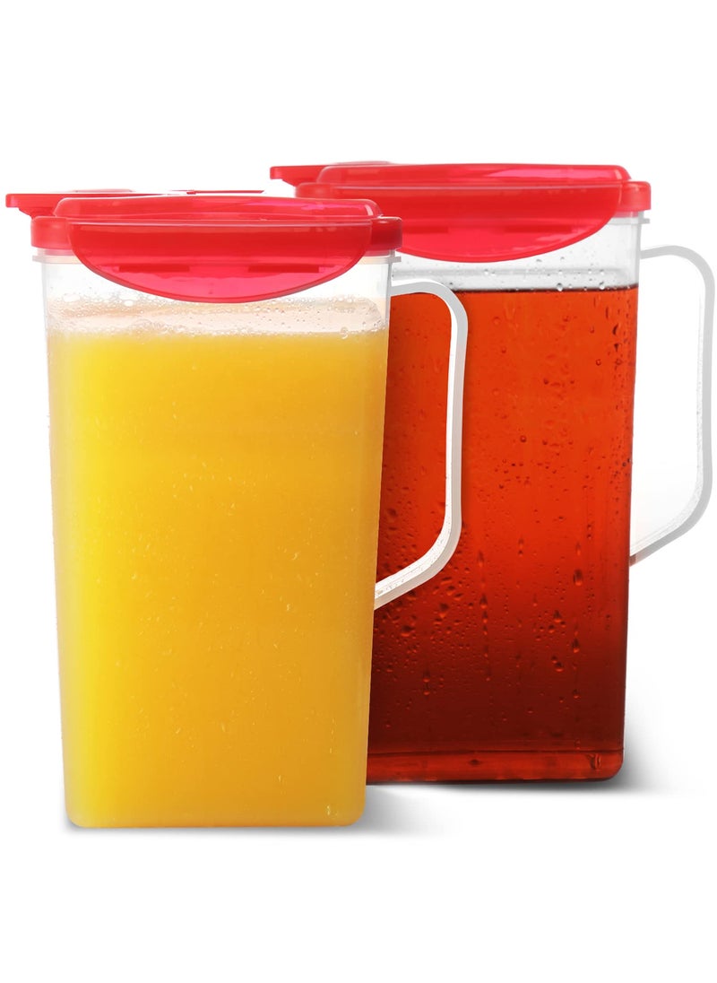 Tafura Red 50 Oz Plastic Pitcher Set of 2  Fridge Door Jug with Lid  Airtight Iced Tea Container 