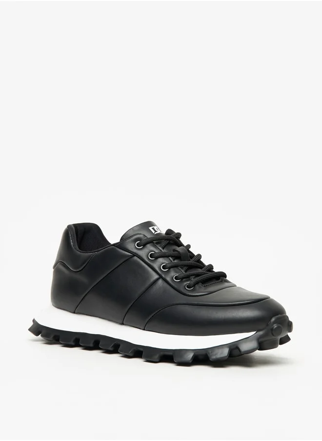 دوتشيني Men's Solid Sneakers with Chunky Sole and Lace-Up Closure