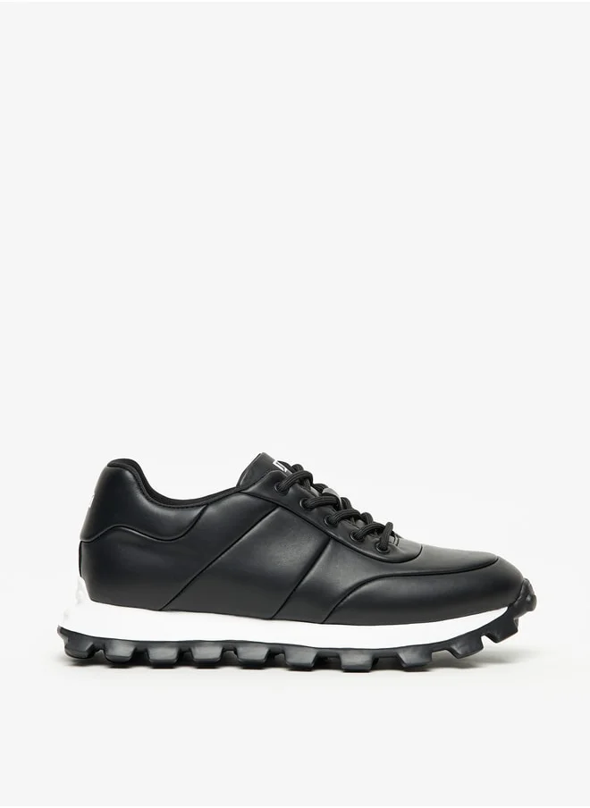 دوتشيني Men's Solid Sneakers with Chunky Sole and Lace-Up Closure