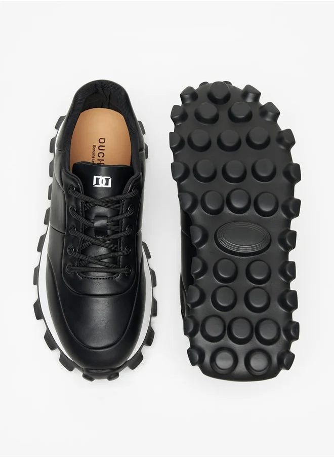 DUCHINI Men's Solid Sneakers with Chunky Sole and Lace-Up Closure