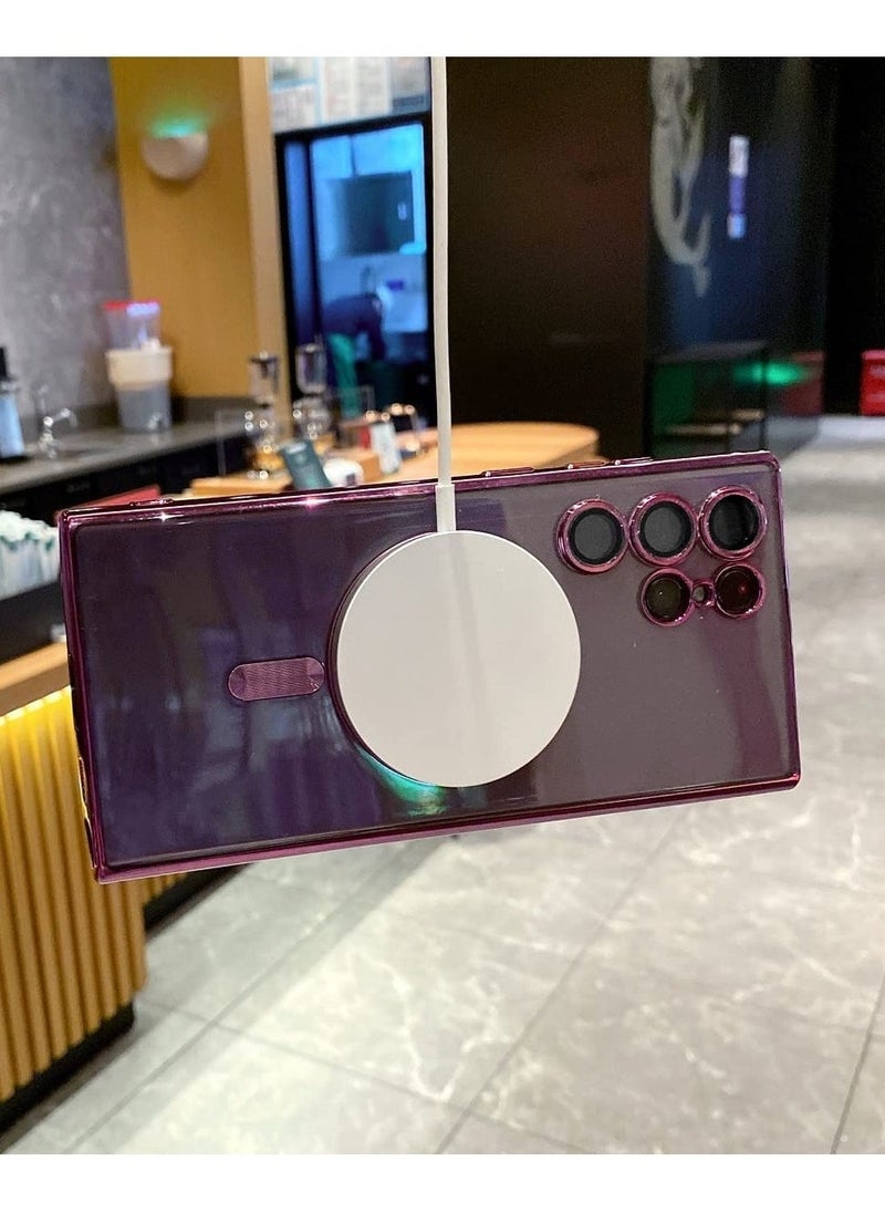 Raxoom for Samsung Galaxy S23 Ultra Case Magnetic Clear with Camera Lens Protector Full Protection MagSafe Electroplated Silicone Slim Fit Shockproof Protective Case Cover - Burgundy - Image 3