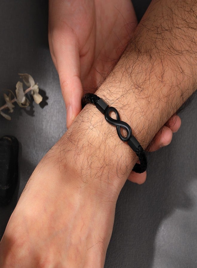 Sistble Gifts for Grandson, Grandson Bracelet Gifts from Grandma Leather Bracelet for Teens Black Infinity Bracelets love You Forever Knot Cuff Christmas Stocking Stuffers Birthday Gift - Image 2