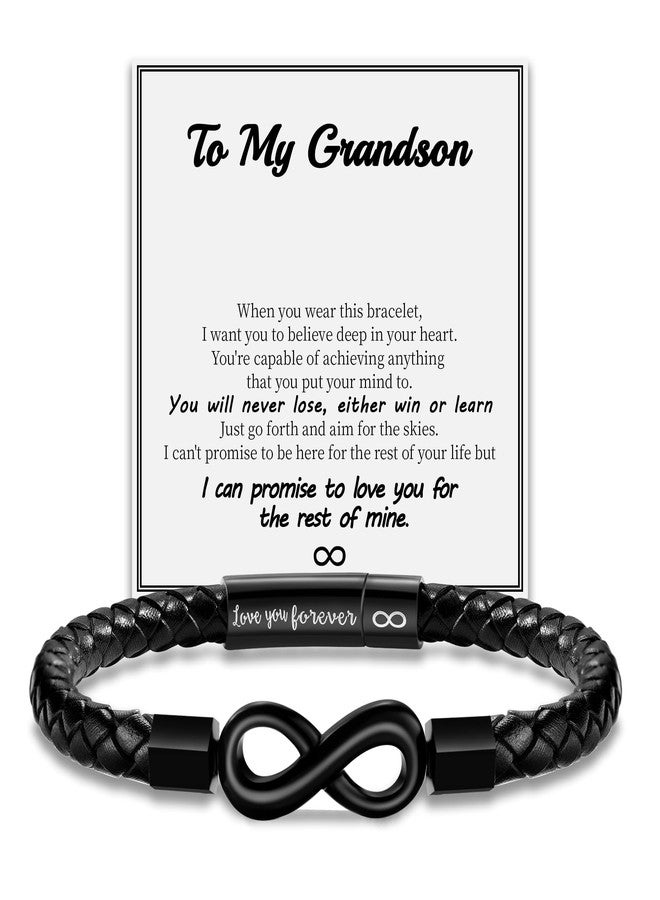 Sistble Gifts for Grandson, Grandson Bracelet Gifts from Grandma Leather Bracelet for Teens Black Infinity Bracelets love You Forever Knot Cuff Christmas Stocking Stuffers Birthday Gift - Image 1