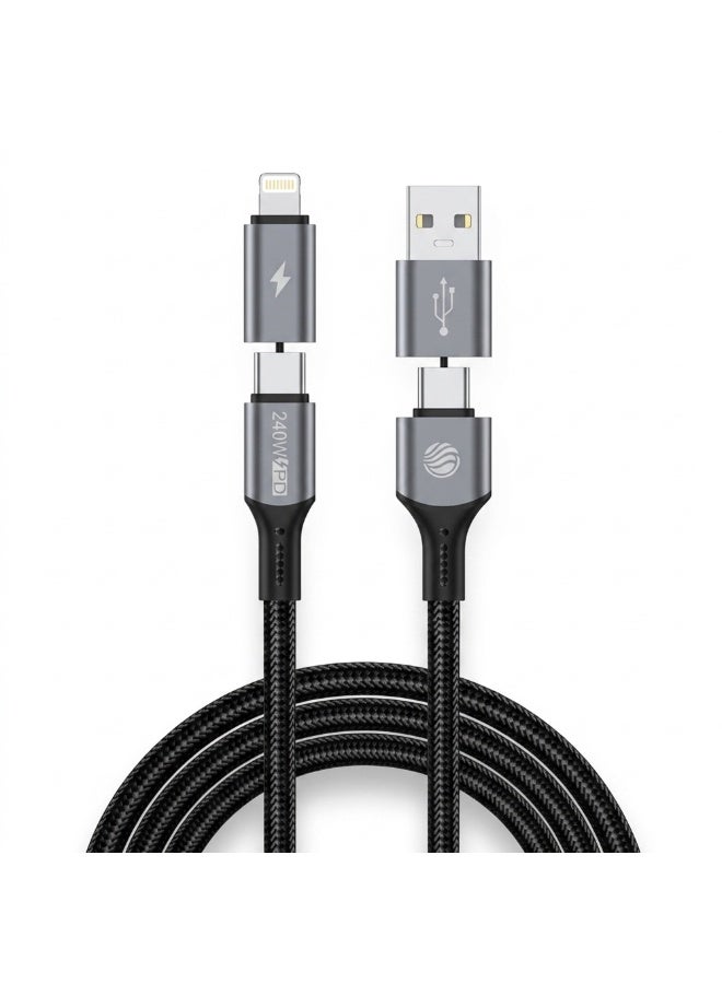 FIFTH ELEMENT SPLIT 1.2m 4-in-1 240W Multi-Charging USB Cable, USB-A/USB-C to USB-C & Lightning with E-Marker – Grey - Image 2
