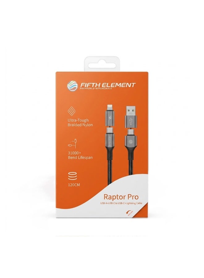 FIFTH ELEMENT SPLIT 1.2m 4-in-1 240W Multi-Charging USB Cable, USB-A/USB-C to USB-C & Lightning with E-Marker – Grey - Image 4