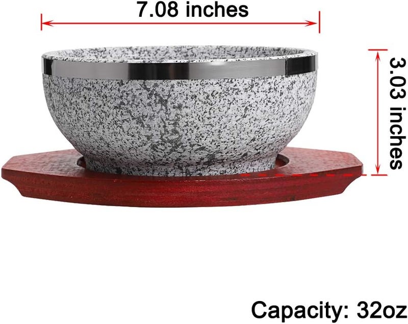 MDLUU Dolsot Bibimbap Bowl 32 Oz Granite Stone Bowl with Wood Base Dolsot Pot for Korean Soup Rice and Stew - Image 2