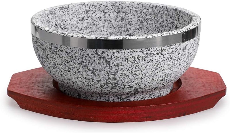 MDLUU Dolsot Bibimbap Bowl 32 Oz Granite Stone Bowl with Wood Base Dolsot Pot for Korean Soup Rice and Stew - Image 1