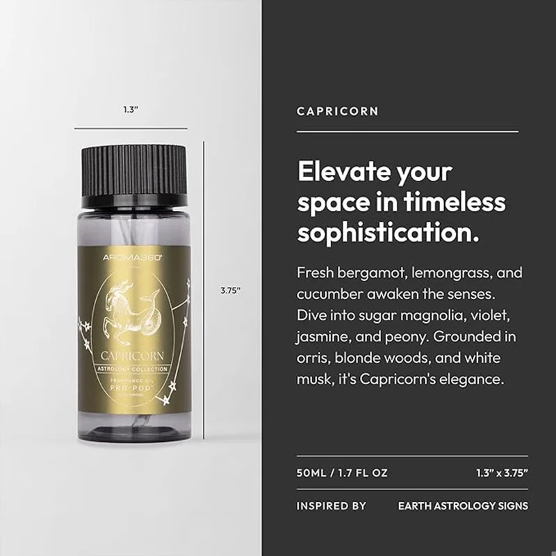 Aroma360  Capricorn Pro-Pod Oil Blend - Astrology Inspired for Luxury Essential Oil Diffusers - Aromatherapy Scent Diffuser Oil - Lavender, Magnolia, and Orris - 50 mL, 1.7 fl oz  | Best Price UAE