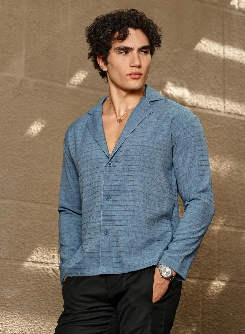 CAHOOT  Men's Azure Blue Striped Cuban Shirt for Men | Best Price UAE