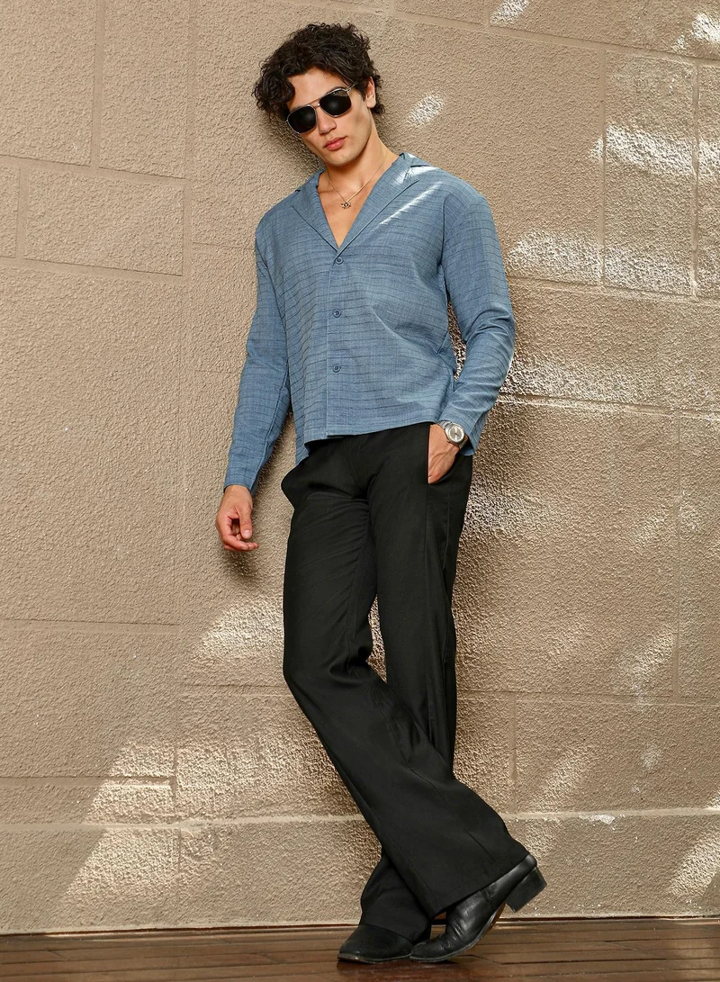 CAHOOT  Men's Azure Blue Striped Cuban Shirt for Men | Best Price UAE