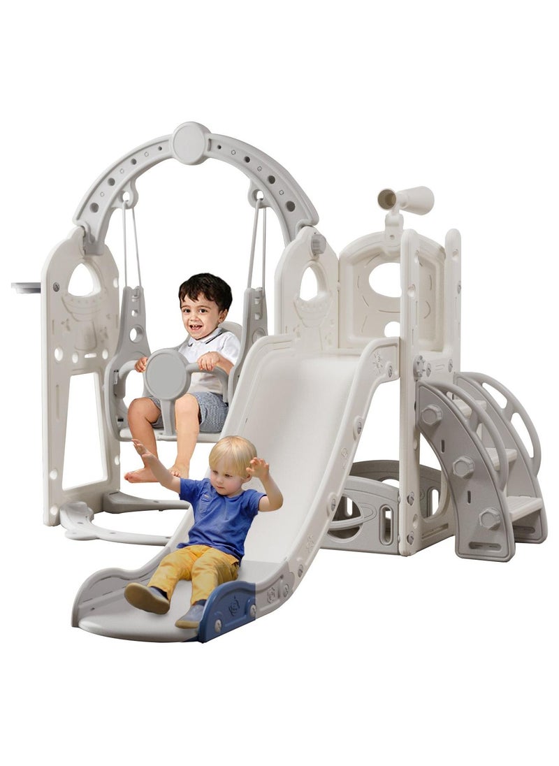 Pokuula 5-In-1 Kids Slide and Swing Set With Basketball Hoop and Storage,  Telescope, Indoor Outdoor Toddler Slide Set Climber Indoor Outdoor Playground, 138*155*114cm - Image 1