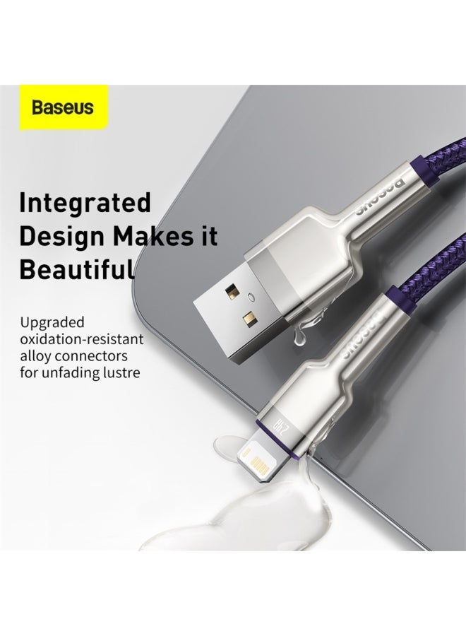 بيسوس كابل شحن سريع ومزامنة بيانات من النايلون المُضفّر من سلسلة كافيول   بمنفذ USB-A إلى لايتنينج بتيار 2.4 أمبير لهاتف آيفون 13 برو/ 13 برو ماكس/ 13/ 13 ميني وجهاز آي باد 9 و 12 ميني و12 والأجهزة الأخرى (بطول 2 متر) أرجواني - Image 3
