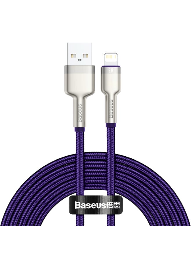 بيسوس كابل شحن سريع ومزامنة بيانات من النايلون المُضفّر من سلسلة كافيول   بمنفذ USB-A إلى لايتنينج بتيار 2.4 أمبير لهاتف آيفون 13 برو/ 13 برو ماكس/ 13/ 13 ميني وجهاز آي باد 9 و 12 ميني و12 والأجهزة الأخرى (بطول 2 متر) أرجواني - Image 1