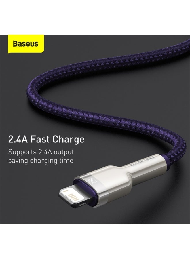 بيسوس كابل شحن سريع ومزامنة بيانات من النايلون المُضفّر من سلسلة كافيول   بمنفذ USB-A إلى لايتنينج بتيار 2.4 أمبير لهاتف آيفون 13 برو/ 13 برو ماكس/ 13/ 13 ميني وجهاز آي باد 9 و 12 ميني و12 والأجهزة الأخرى (بطول 2 متر) أرجواني - Image 5