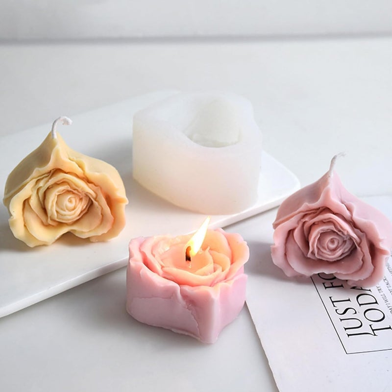 Skytail 3D Rose Column, Flower Heart & Rose Petal Heart Candle Molds for Making Candle Waxmelts Aromatherapy Clay Craft DIY Soap Resin Casting Home Decoration Chocolate Baking Cakes Candy Valentines Day Molds - Image 3